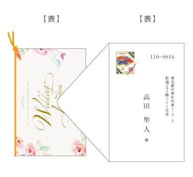 招待状の封入(横デザイン・封筒縦)/郵送