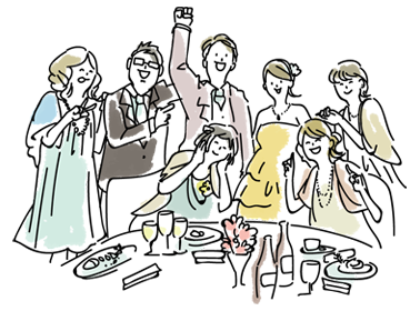 披露宴でワイワイガヤガヤのイラスト