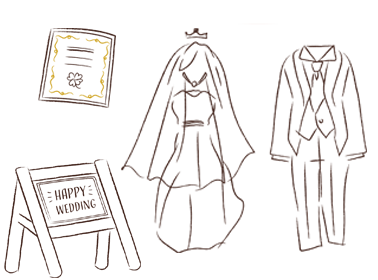ウェディングドレス、ウェルカムボードのイラスト