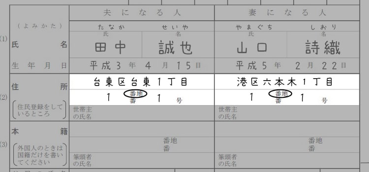 婚姻届の書き方『住所』
