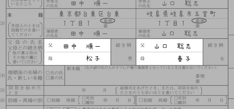婚姻届の書き方『父母の氏名』