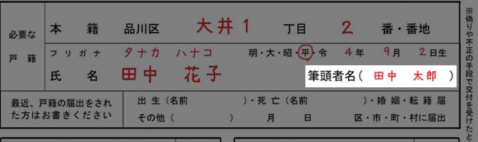 戸籍証明書の交付書の書き方「筆頭者欄」