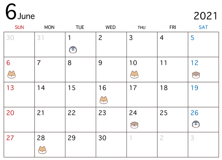 ［21年6月］婚姻届の提出日候補カレンダー